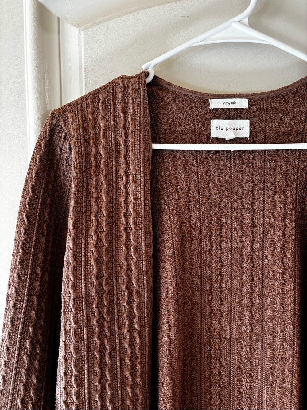 Blu Pepper Brown Cable Knit Women's Sweater Cardigan Size Small